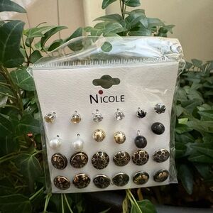 Nicole Black and Gold Earring Set 12 Pairs